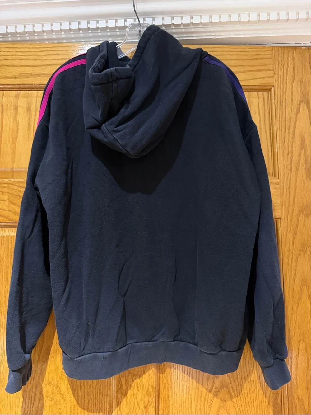 adidas Black Hoodie with Pink & Purple Stripe Accents